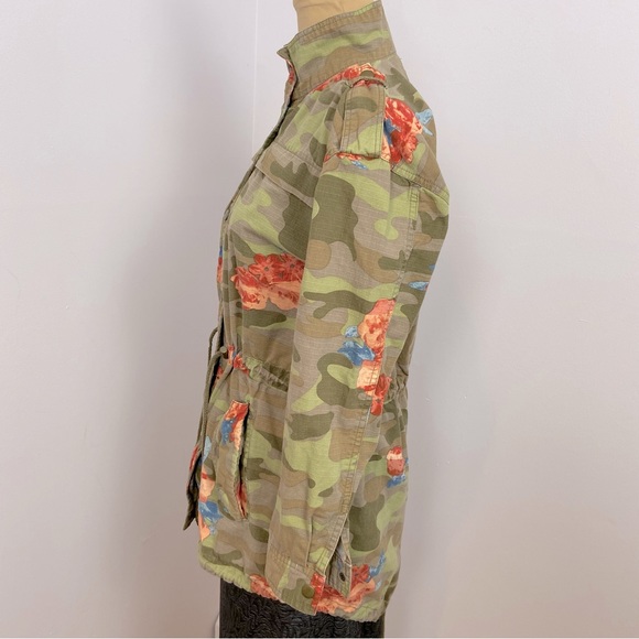 Army Green Camouflage Rose & Blue Floral Utility Anorak Jacket Size S - Picture 4 of 11